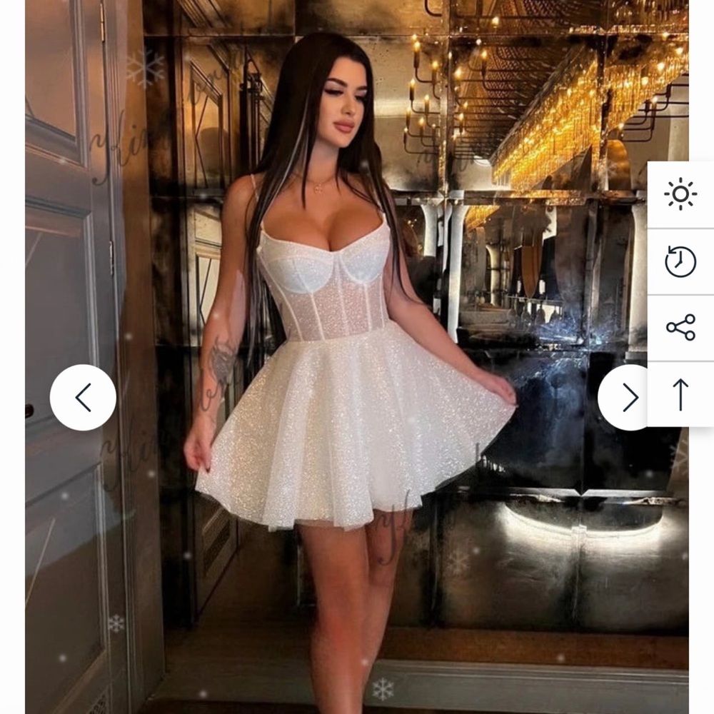 Elegant White Glitter Mini Dress